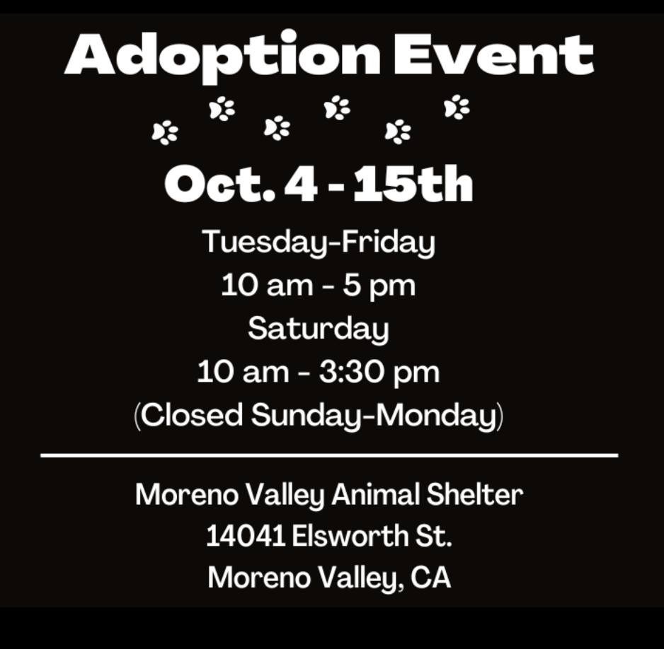 ADOPTION EVENT - SHELTER OVER CAPACITY! OCT 11-15TH